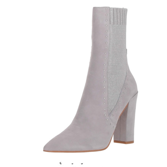 Dolce Vita Shoes - Dolce Vita Silver Ankle Bootie Boots Studded Chunky Heel Suede Leather Size 7.5